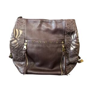 The Sak Womens Brown Leather Leaf Print Hobo Bag